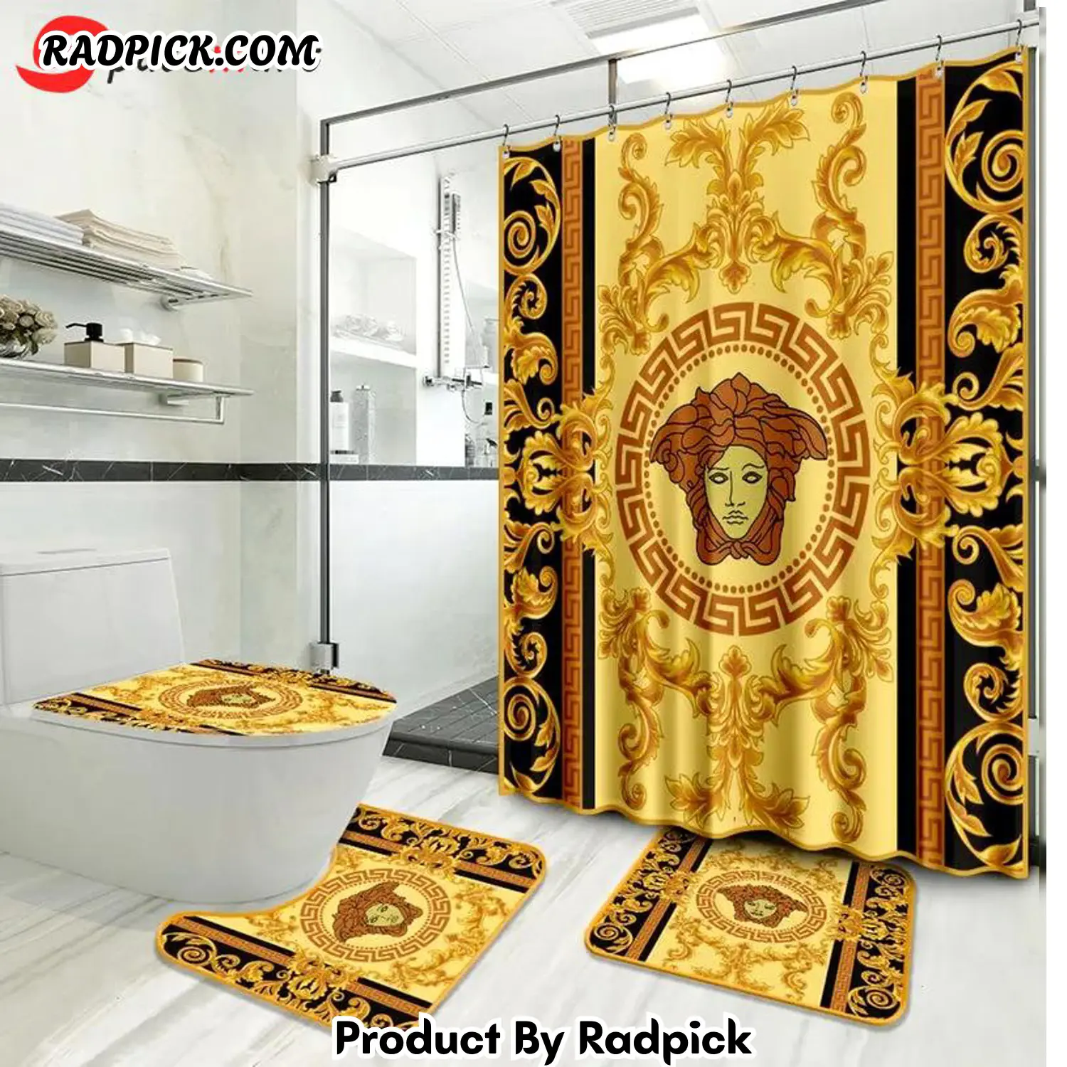 Versace style 4 shower curtain waterproof luxury bathroom mat set 426 bathroom set rp38728